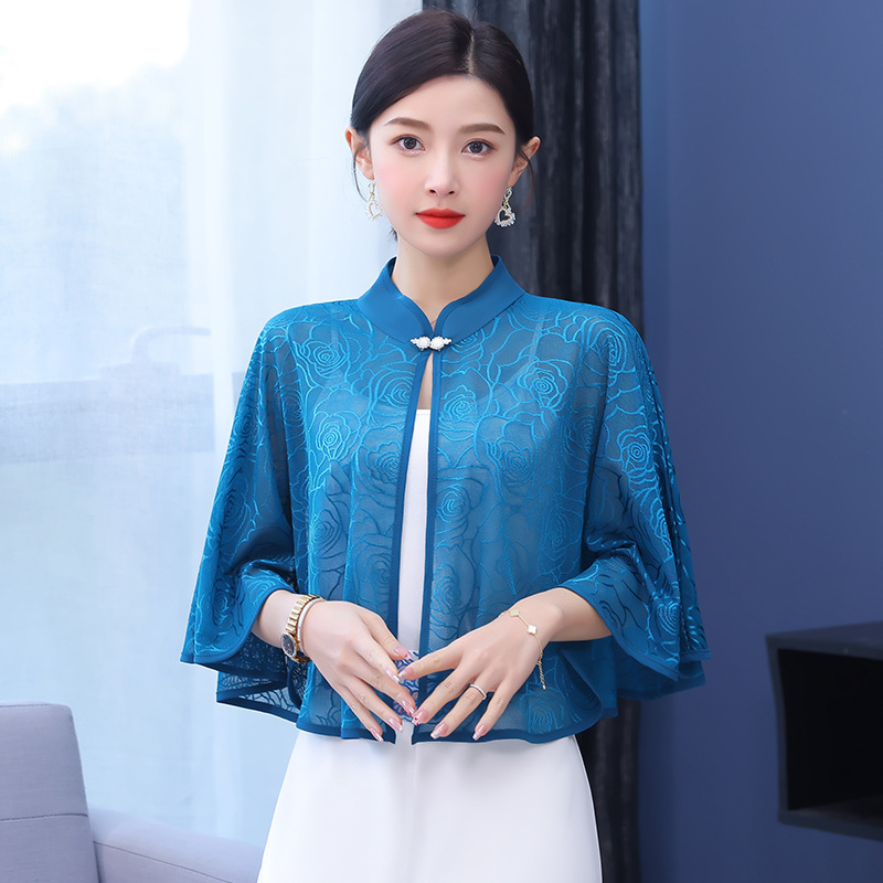 K822 New Rose all-match shawl with skirt cheongsam suspender skirt wear sun protection cape stand collar summer