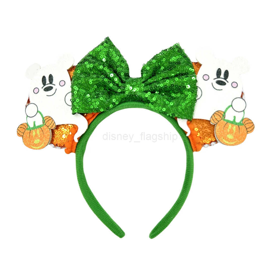 Disney Mickey Mouse Headband Bat Pumpkin Shining Bow Halloween Shining Ears Hair Holiday Party Role Playing Girl Lesbian Hair AccessoriesXJ250504