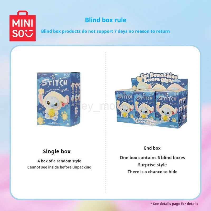 Disney Stitch Eat Something Before Sleep Series Blind Box Plush Vinyl Toys Cute Doll Replica Mystery Box Bag Pendant Decor Gift Z250504
