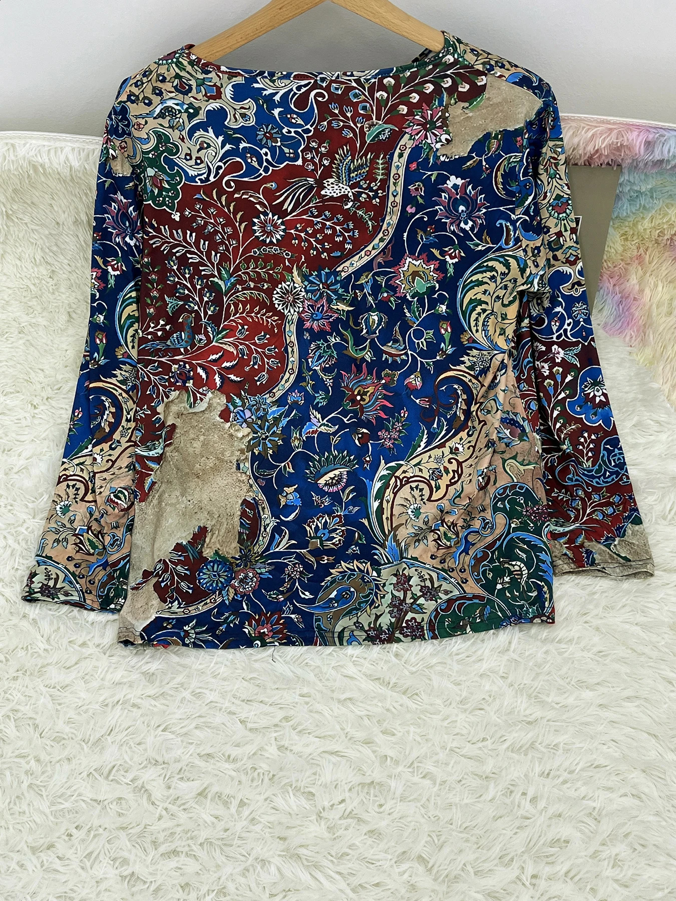 Plus Size Elegant Tops for Women 39 s Vine Print Long Sleeve Round Neck Slightly Elastic 250430Z