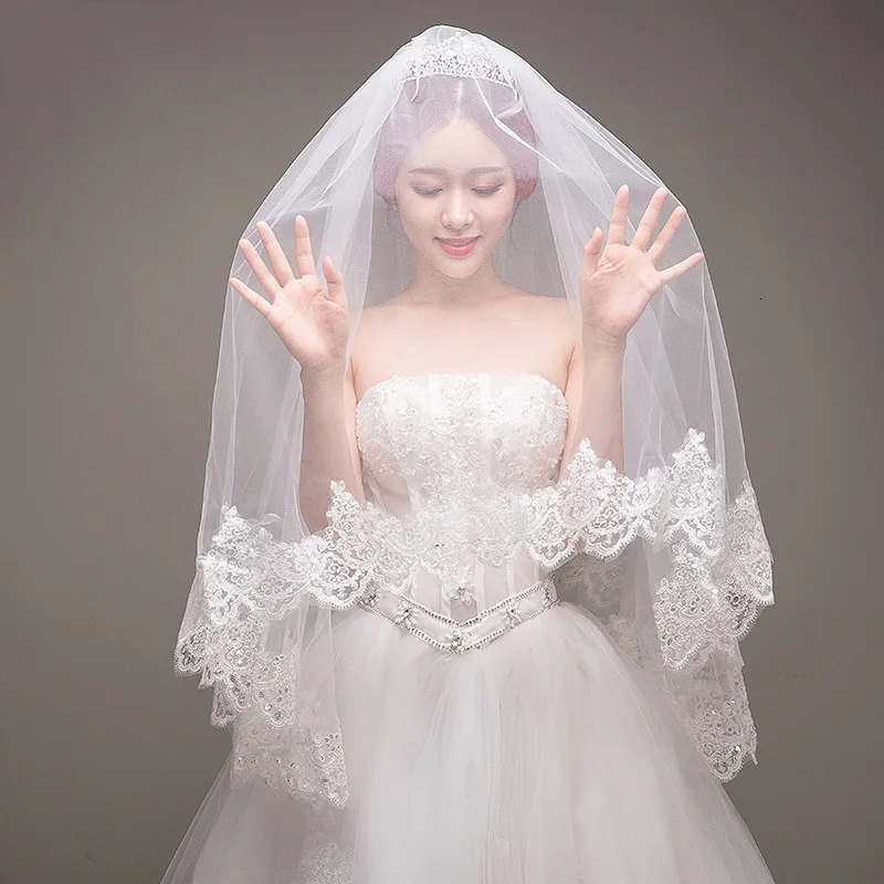 Lace application for wedding veil with comb 2 layers of sequins bridal veil soft chiffon suitable for brides 250430