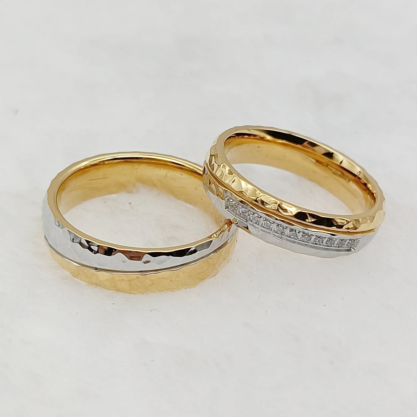 Wholesale Promise Wedding Rings Sets for Couples Western Hammered 24k Gold Plated Fashion Jewelry Marriage Lovers Ring 250430
