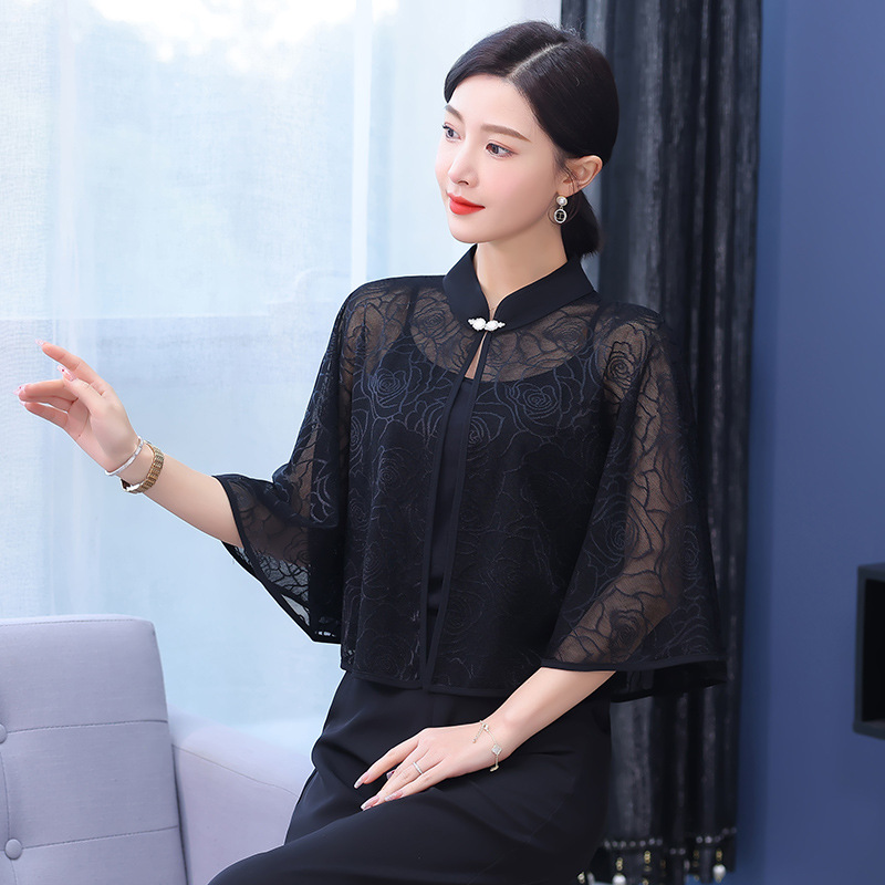 K822 New Rose all-match shawl with skirt cheongsam suspender skirt wear sun protection cape stand collar summer