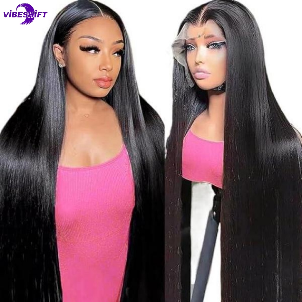 ViBESHiFT 16-34 inch Straight Wigs Raw Human Hair 13*4 Transparent Lace Front Wigs 200% Density Frontal wigs