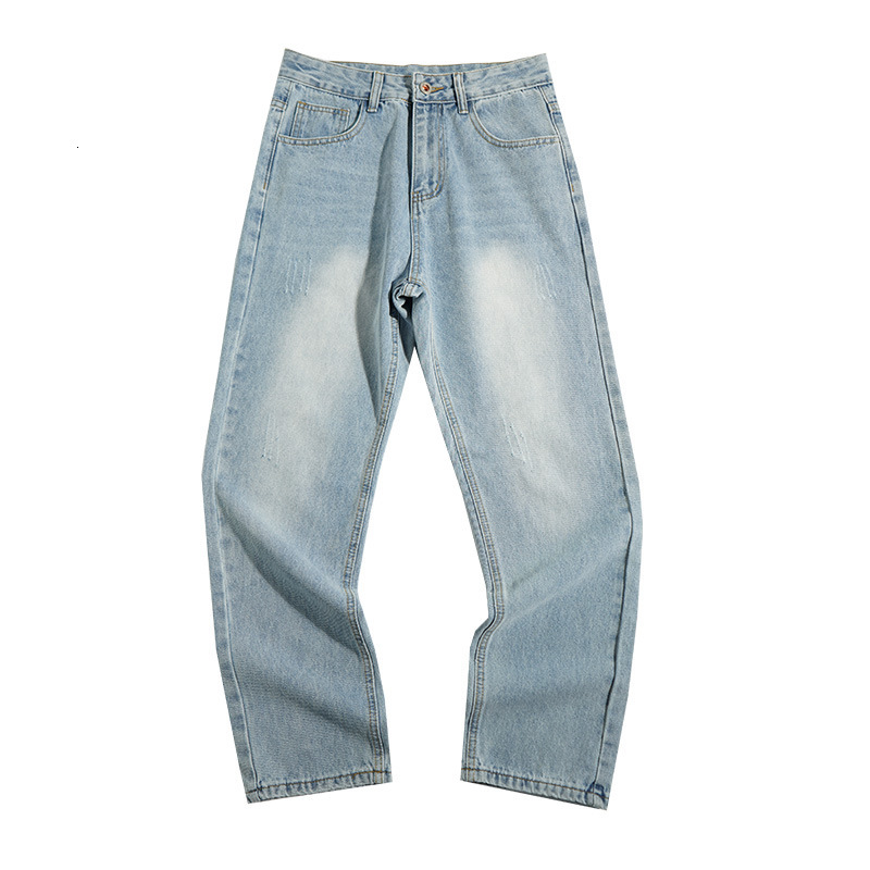 Jeans men's new product light blue casual loose wash straight leg fashionable and versatile trend slimming handsome long pants