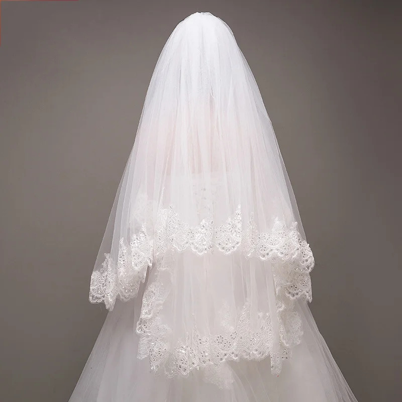 Lace application for wedding veil with comb 2 layers of sequins bridal veil soft chiffon suitable for brides 250430