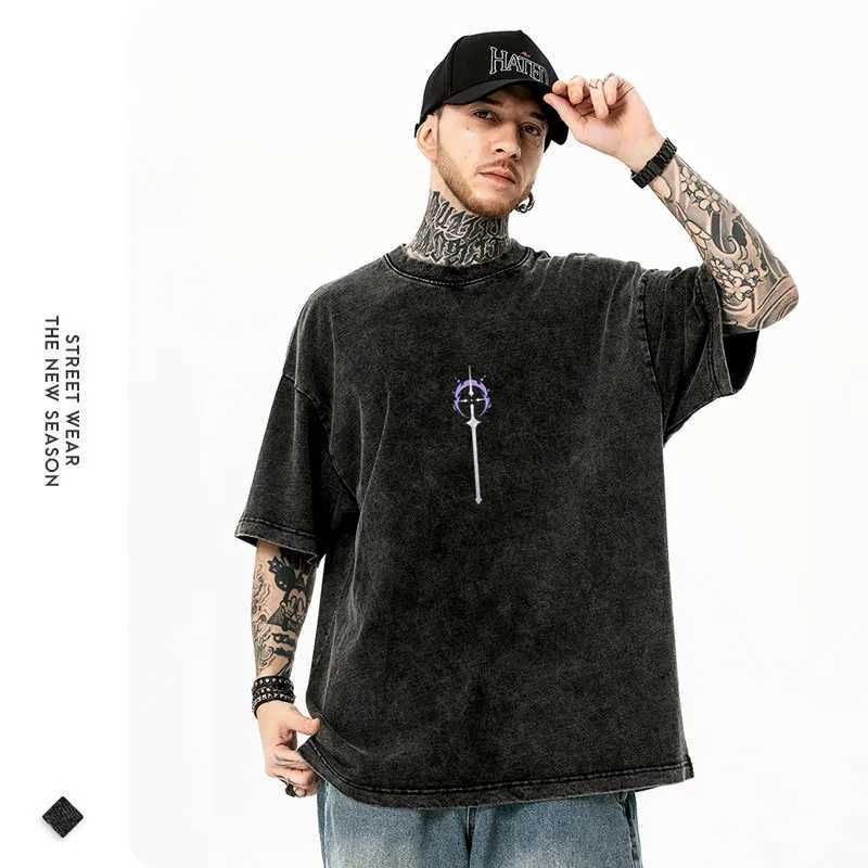 Anime bleached T-shirt oversized retro wash Zaraki Kenpachi T-shirt retro Harajuku Ichigo Rukia top Ts mens 100% pure cotton X250504 - view 5