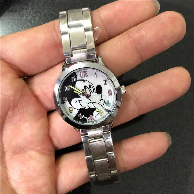 Disney Mickey Minnie childrens Watch Cartoon Anime Character Mickey Mouse Pointer Luminous Steel Band Quartz Watch kids gifts Z250504