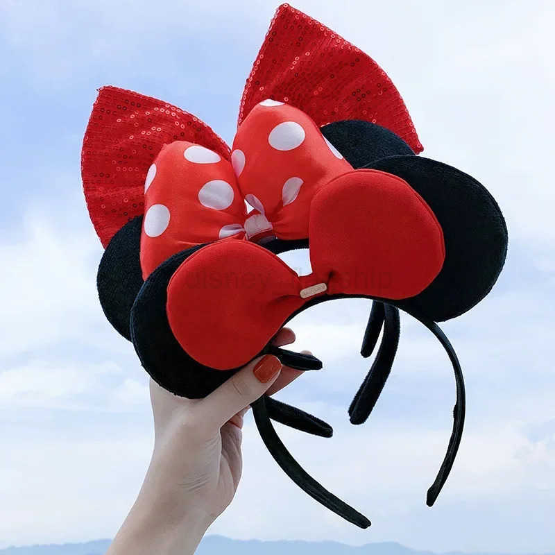 Disney Mickey Mouse Ears Headband Entertainment Park Hair Ring Fish Scale Glitter Mesh Pie Headband Girl Toy BirthdayXJ250504