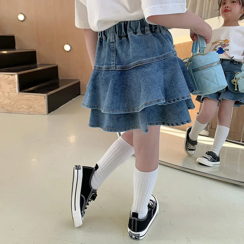 Stylish Denim Mini Skirt For Girls Summer Cake Skirt Anti-exposure Childrens T-shirt Dress 250427