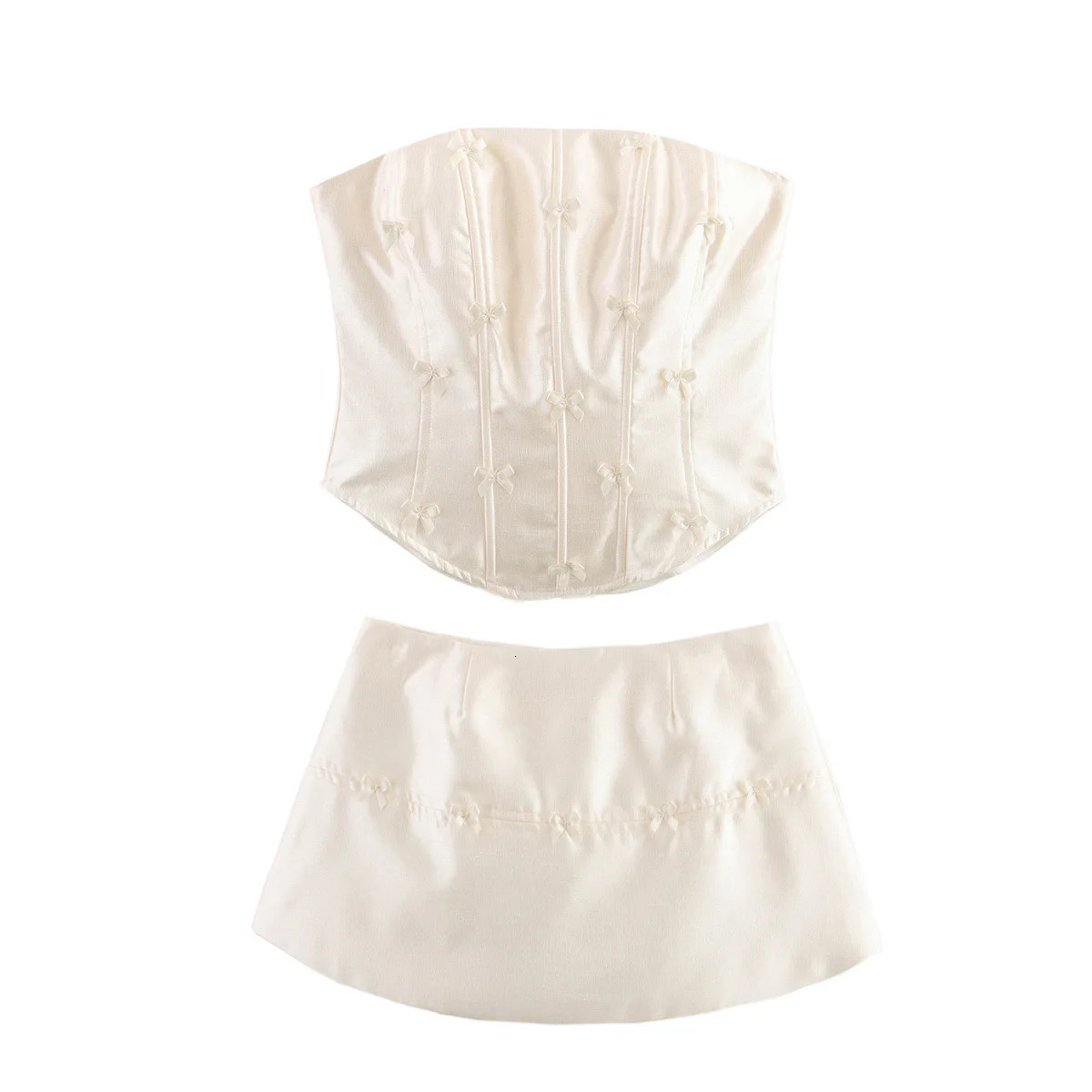 Y2k Summer Two Piece Ski Set Sweet Girl Heart Bow Tube Top and Mini Suit Womens Clothing n Unique 250430e