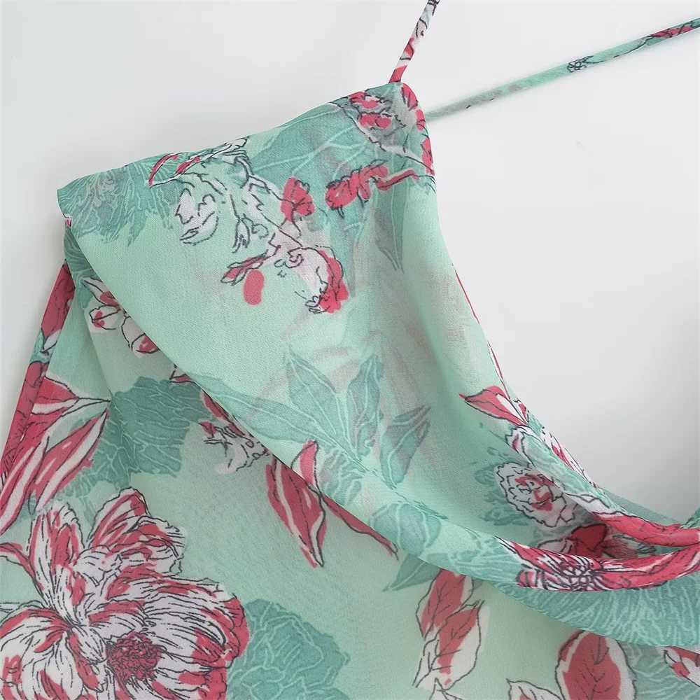 Taop Za Summer New Product Womens Fashion Weight Loss Printed Cross Belt Open Back DressT250504