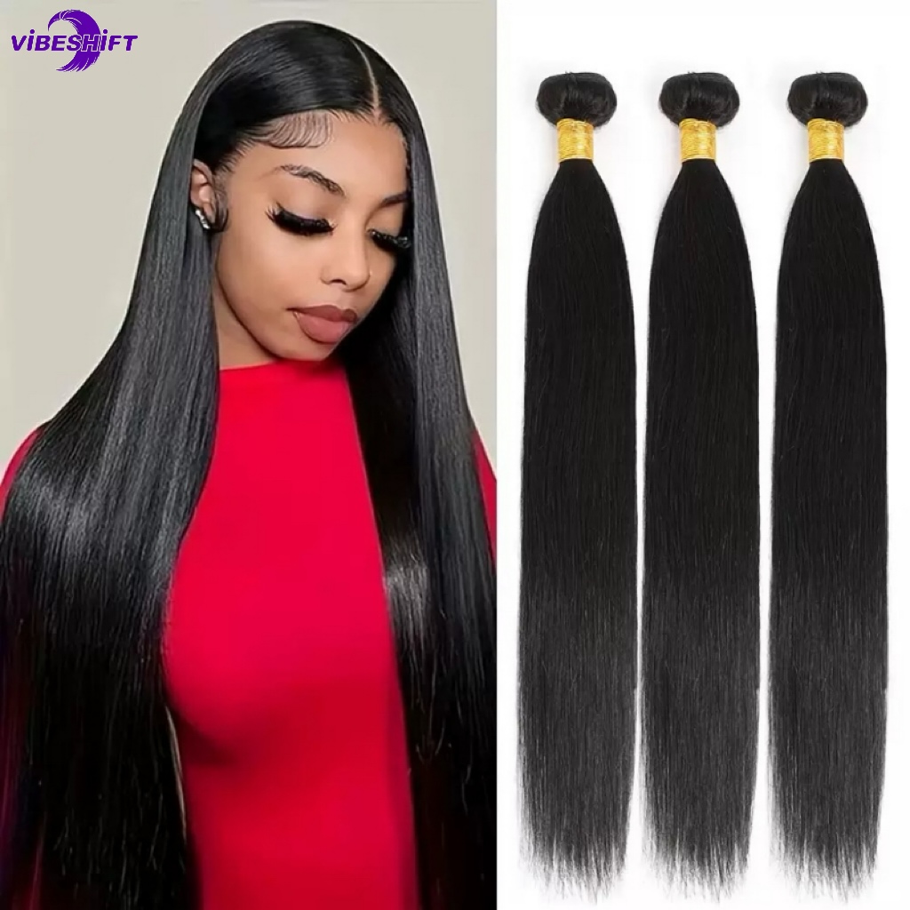 10-26Inch Brazilian Virgin Hair Extensions 100% Unprocessed Human Hair Straight 10A Weft Hair for Women 200% Density Natural Black Hair Bundles