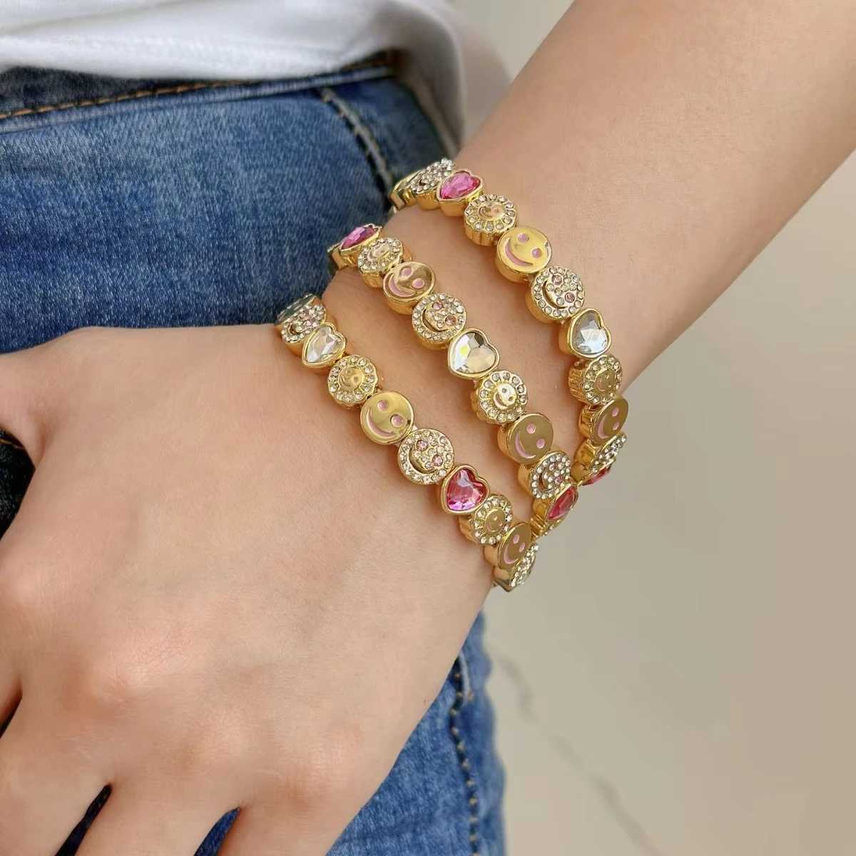 2024 New Gold Happy Love Bangle For Wen Zirconia Charm Beaded Elastic Bracelets X2505041