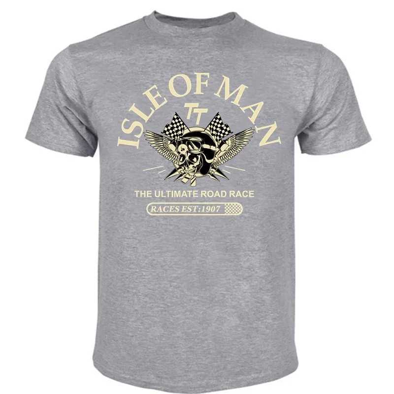 Mens Cotton T-shirt Isle of Man TT Racing Ultimate Road Race Skull Helmet T-shirt Fashion T-shirt M250504
