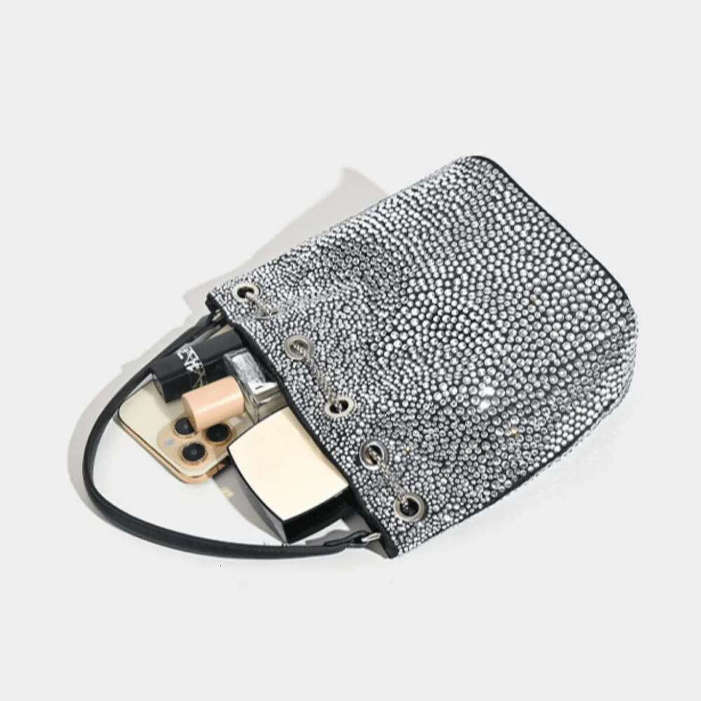 Commuter Tote Dia Strap Drawstring Bucket Rhinestone Mini Messenger Shoulder Bag