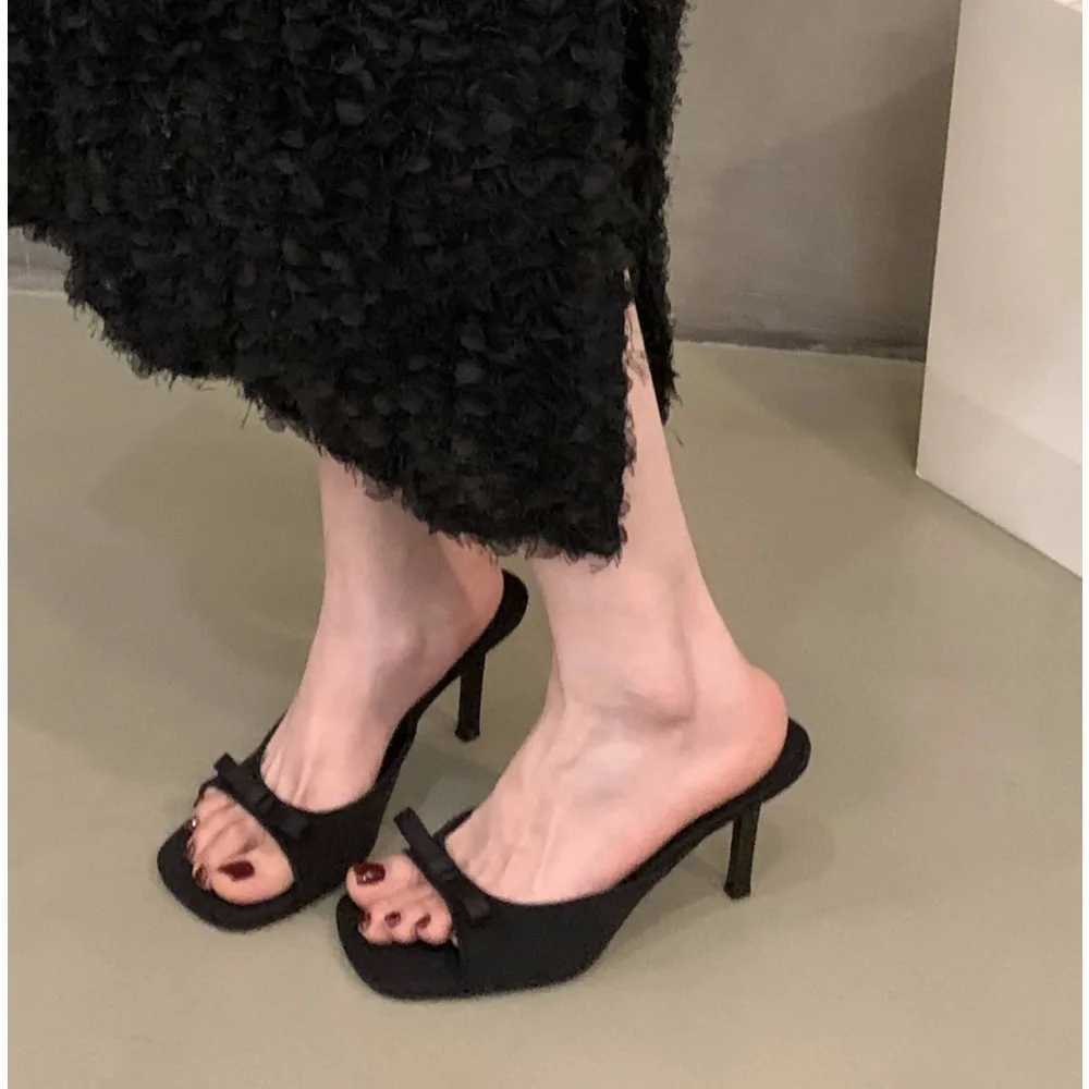 New Womens Slipper Mules Low Heels Summer B Street Appearance Womens Square Head Open Toe Bow Strap SandalsXJ250504