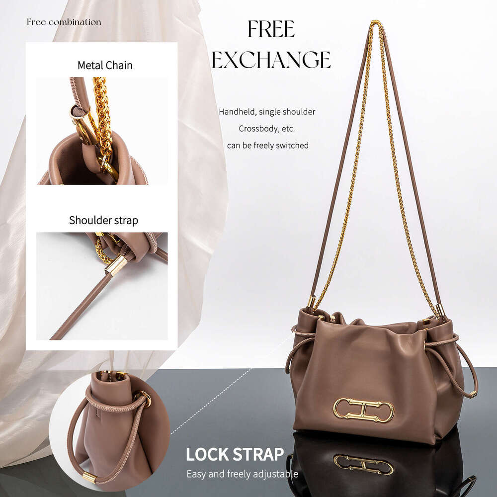 CHCH Fashion Trendy Letter Bundle Mouth Commuter Leisure Single Shoulder Crossbody Light Luxury Texture Bucket Bag