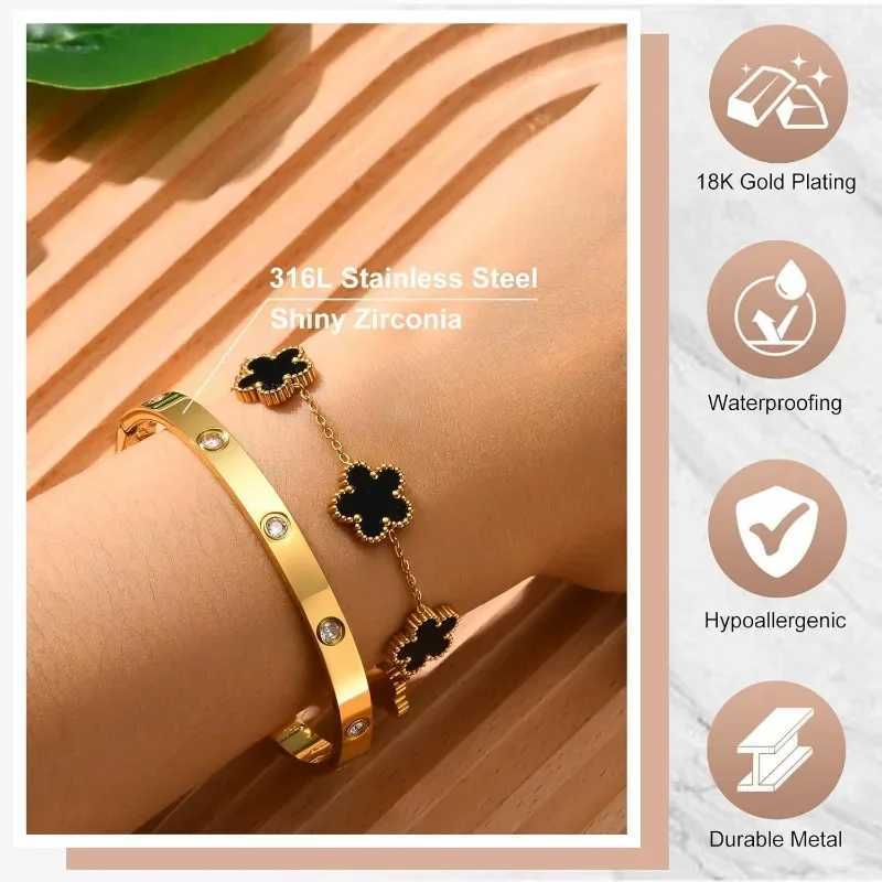 2-piece Stackable Gold Bracelet Jewelry Set 14K Gold Plated Flower Tar Free Cubic Zirconia Bracelet Luxury Gift X250504
