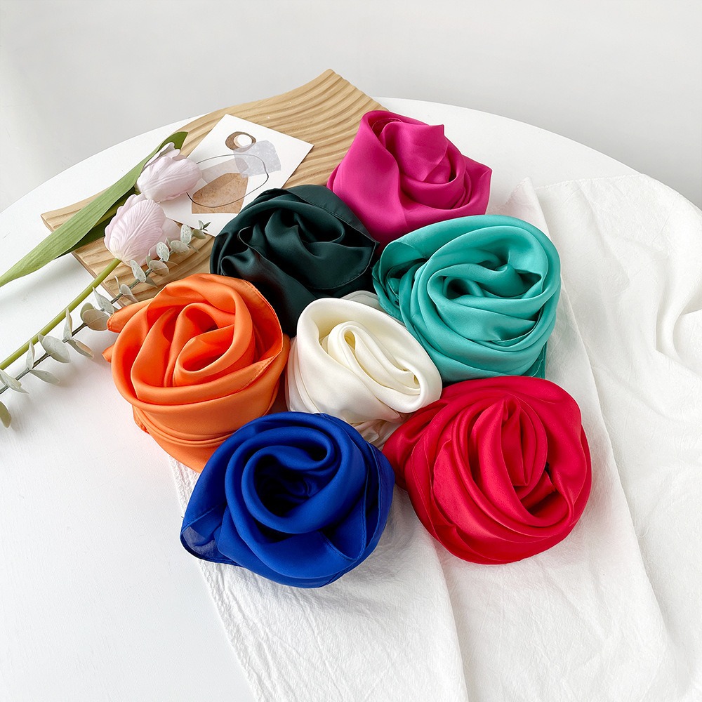 K614 New solid color 70 small square scarf single color neck scarf sun protection hair tie thin single color silk scarf temperament simple factory dir