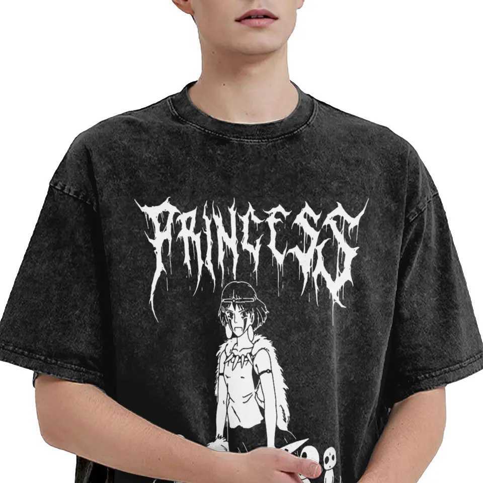 Black metal princess H-Himes washed T-shirt hip-hop retro T-shirt M-Mononoked Ts mens oversized print X250504