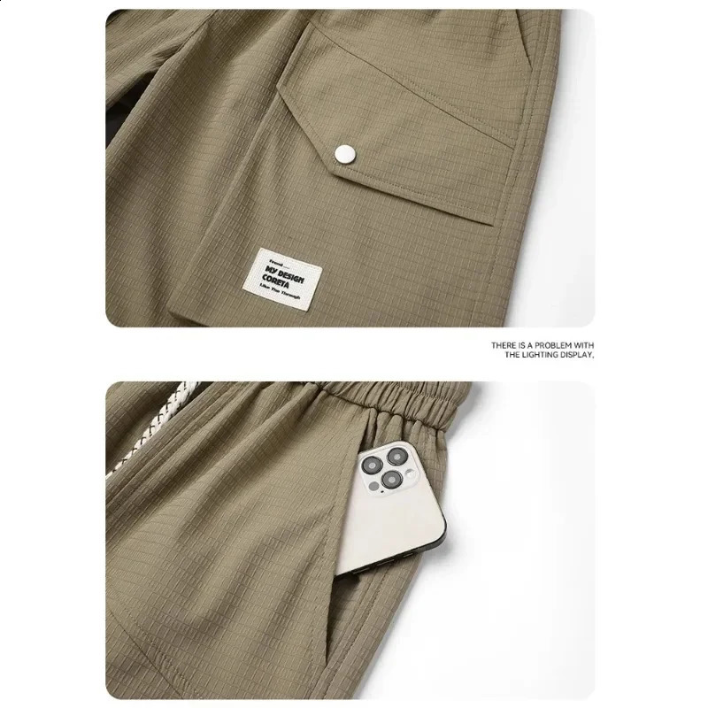 Casual Short Pants Ice Silk Breathable Multi Pockets Outdoor Fhishing Hiking Shorts Men Lightweight Cargo Shorts Summer Fashion 250530