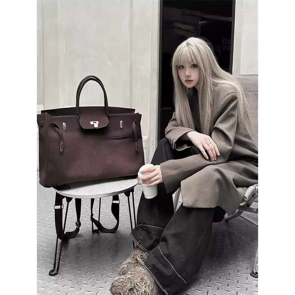 Vintage suede big 2025 new commuter travel tote bag frosted soft leather backpack