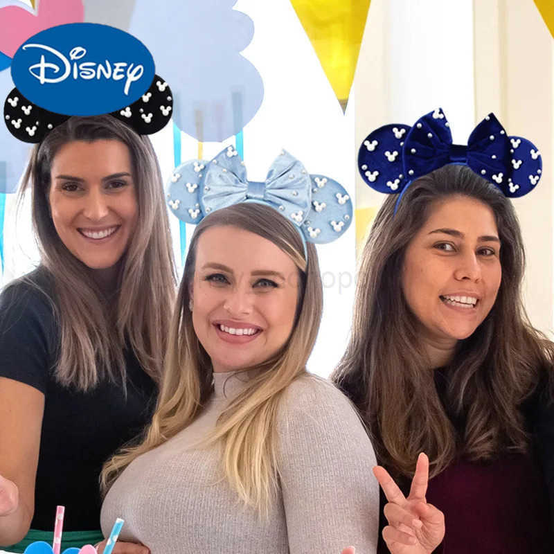 Disney Pearl Mickey Hair Hoop Childrens Decorative Fleece Mickey Disney Headwear Amusement Park Womens Decorative Hair Hoop Bow Z250504