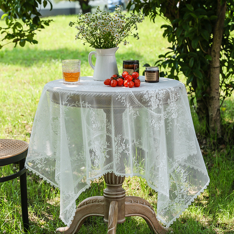 T0268 lace tablecloth high-grade pastoral style outdoor tablecloth white rectangular tablecloth home tablecloth wholesale