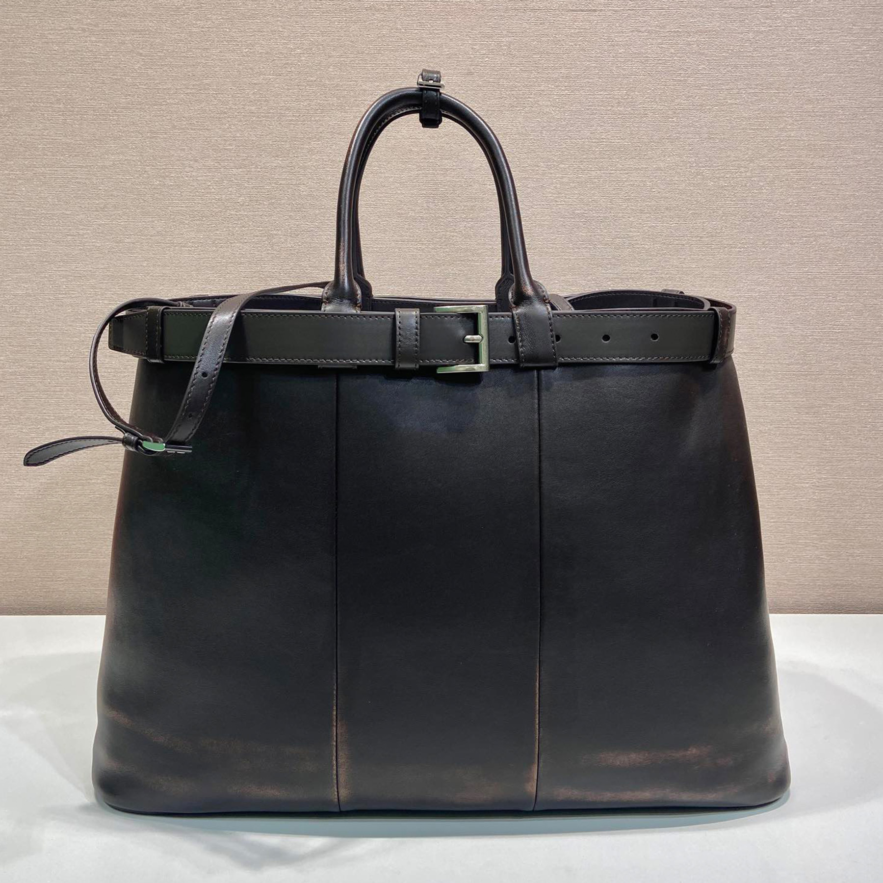 New 10A Buckle Leather Handbag With Double Belt Luxury Designer Silver Hardware Detachable Strap Shoulder Bag Top Handle Tote Bag Women Casual Shopping Purse