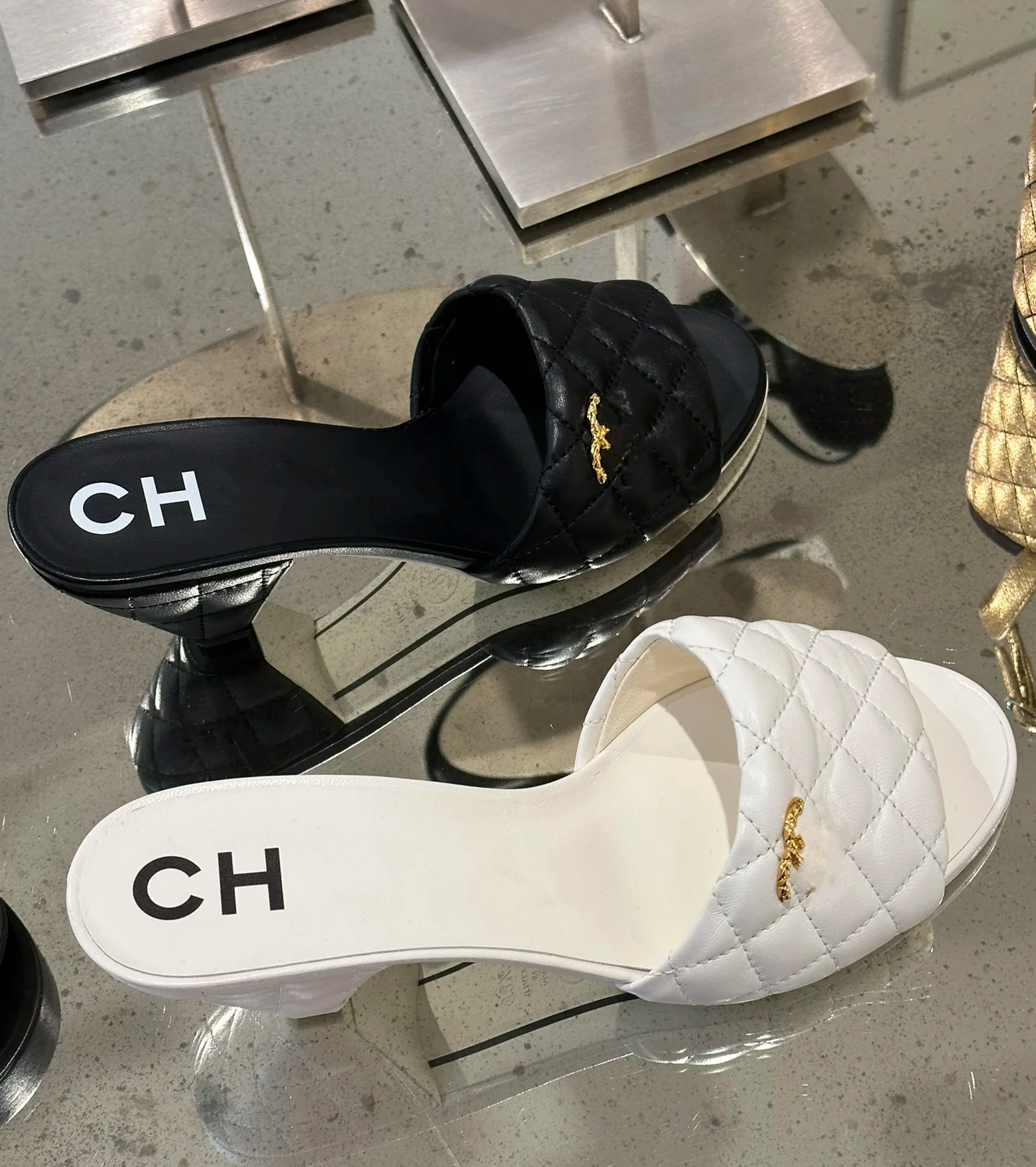 Paris Luxury Designer Heel Slides chan Fashion Summer quilted Slippers Women Holiday High Heel Dress Shoes For Woman 2025 Brand Sandal Mujer ch