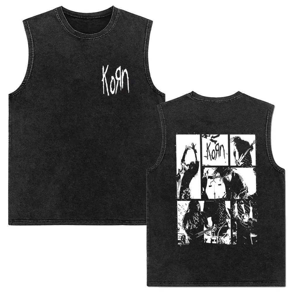 Rock Band Korn Follow The Leader Vintage Washed Tank Tops Men Women Retro Gothic Metal Slveless Vest Man Casual Cotton T-shirt X250504