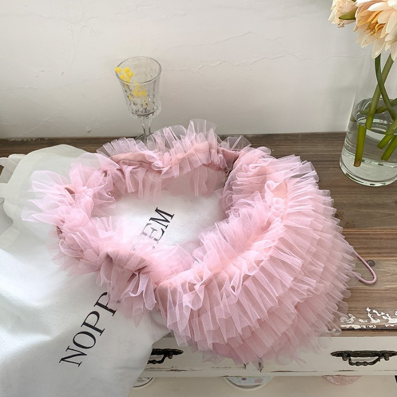 Womens Mesh Ruffled Edges Pleated Crossbody Bag with Unique Dumpling Shape