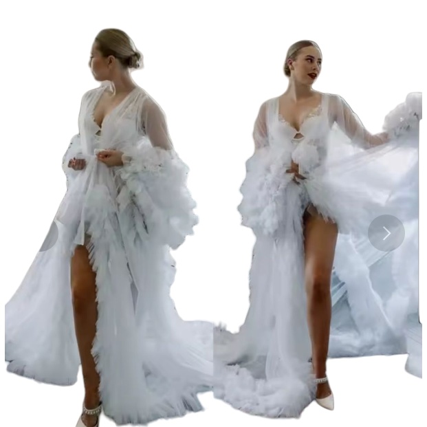 White A-line Plus Size Prom Dresses 2025 Tiers Tulle V-neck Full Sleeves Evening Formal Party Second Birthday Engagement Gowns Dress For Special Occas