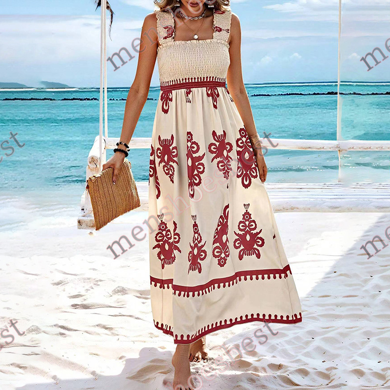 Summer New Dress Womens Casual Dresses Beach Dress Trendy Vacation Printed Wrappy Dress Womens Clothing