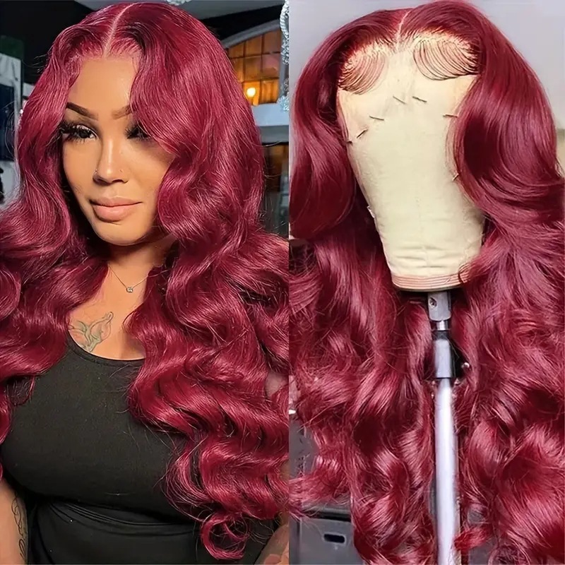 burgundy Fashionable wig hot selling front lace 13 * 4 large wave long curly hair full head cover