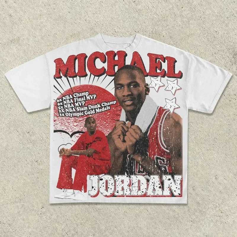 2025 Strt basketball printed short sleeved mens and womens summer round neck retro trendy brand loose Harajuku casual sports top X2505041