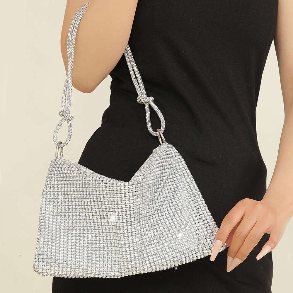 Dinner Bag New Mesh Like Water Knot Underarm Crescent Set With Diamond Tide Single Shoulder Party Banquet Bag KQ