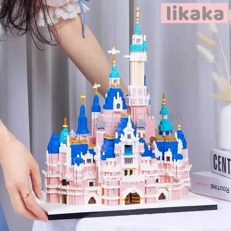 Disney 6300 pieces of lightweight large castle miniature building blocks pink series castle church diamond building toys girls adult gifts W250504