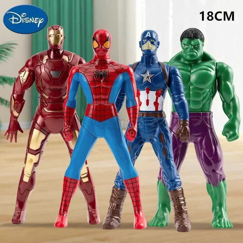 Disney 18cm Disney Spider Man Hulk Iron Man Action Picture Christmas Gift PVC Movable Joints Rotating Doll Series Model Gift Z250504