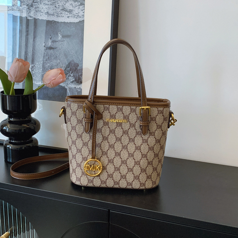 New retro printed handbag, classic and high-end women's bag, crossbody single-shoulder bag, trendy bucket bag