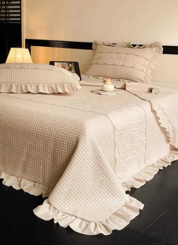 Solid Embroidered Bedspread Quilt Set 3pcs Quilted Bedding Cotton Quilts Bed Covers Pillowcase Blanket King Queen Size Coverlets 252033 SMY2