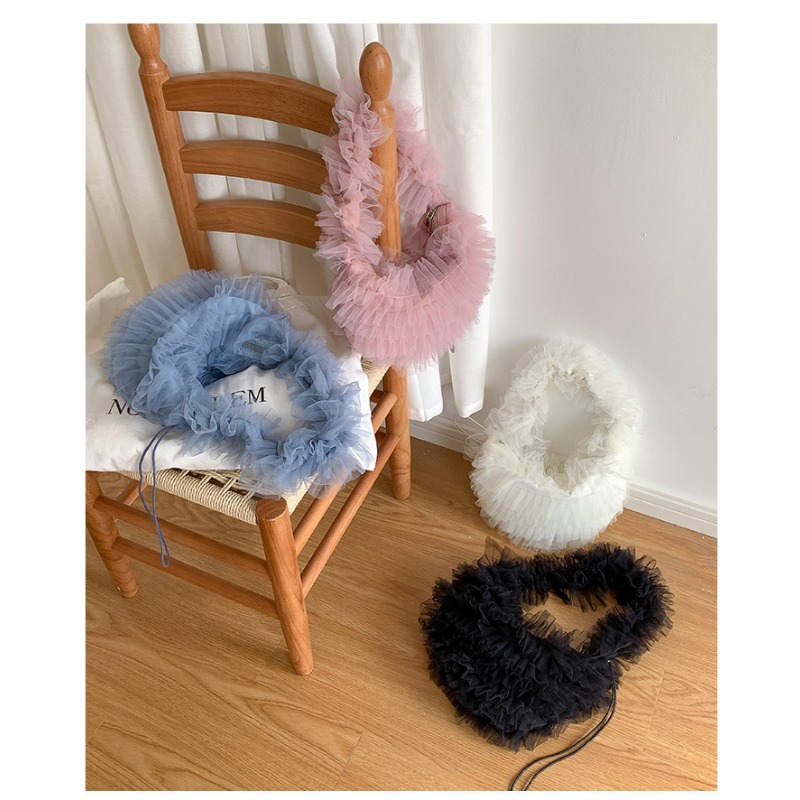 Womens Mesh Ruffled Edges Pleated Crossbody Bag with Unique Dumpling Shape