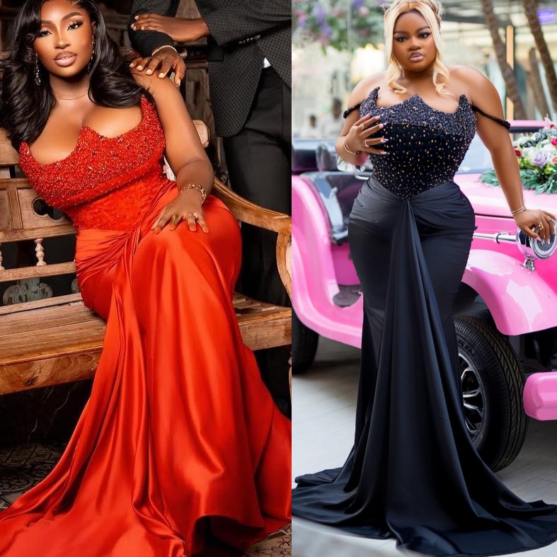 Black Mermaid Plus Size Prom Dresses 2025 Crystals Beaded Satin Strapless Evening Formal Party Second Birthday Engagement Gowns Dress For Special Occa
