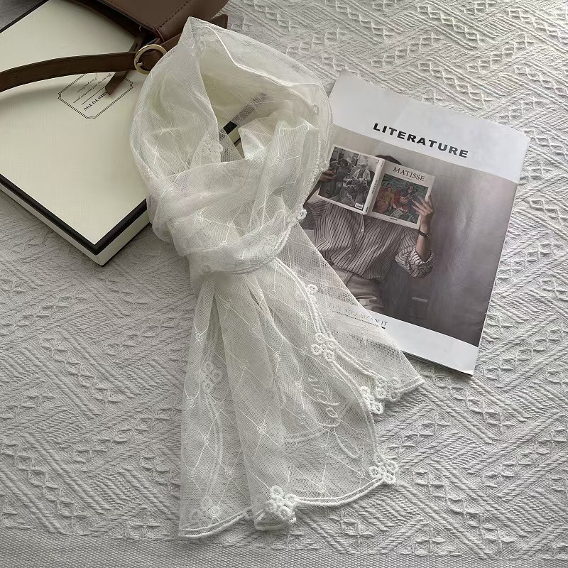 T630 flower lace scarf long silk scarf female spring and summer seaside holiday gauze scarf shawl headscarf