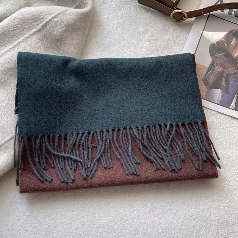 T625 Gradient Color Cashmere Scarf Women Winter Warm Color Matching Double-sided Wool Neck Scarf Men