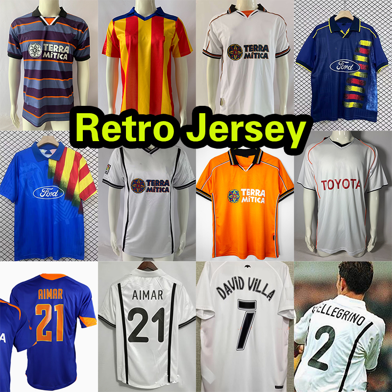 96 97 99 00 01 03 04 05 06 07 Valencia Retro Soccer Jerseys 2000 2001 AIMAR DAVID VILLA MATA Home Away Classic Vintage Football Shirt Camiseta Futbol Shirts uniforms