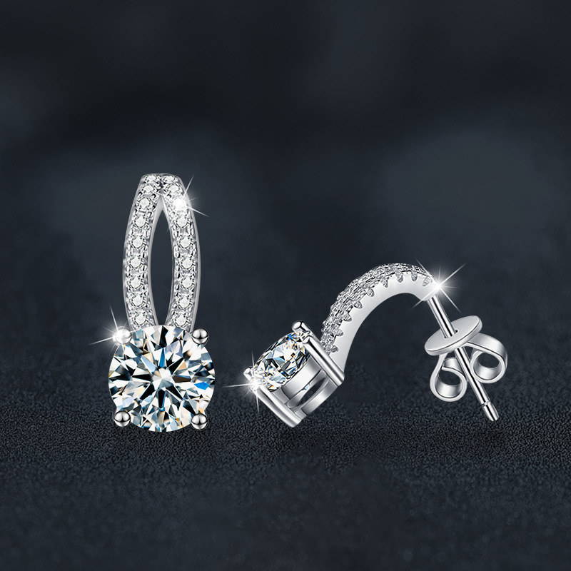 Four-Prong Moissanite Stud Earrings in S925 Sterling Silver.