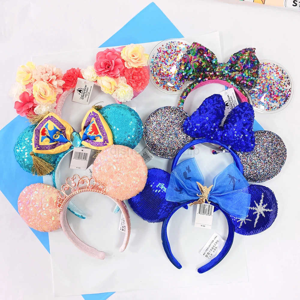 Disney Mickey Minnie Mouse Ears Headband Space mountain Lunar 2025 Minnie Bow Pink Sequins Cartoon Anime Headdress Headband GifXJ250504