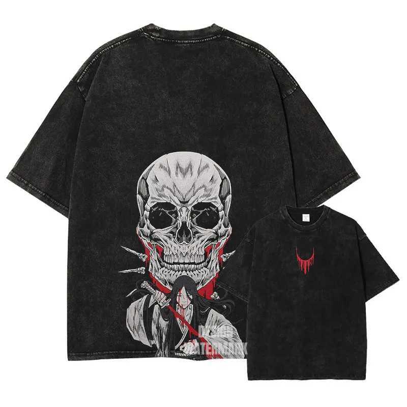 Anime bleached T-shirt oversized retro wash Zaraki Kenpachi T-shirt retro Harajuku Ichigo Rukia top Ts mens 100% pure cotton X250504 - view 7
